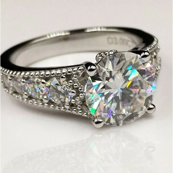 Certified 3.85ct Full Moissanite Luxury Engagement Wedding Ring Size 7 - Picture 3 of 10
